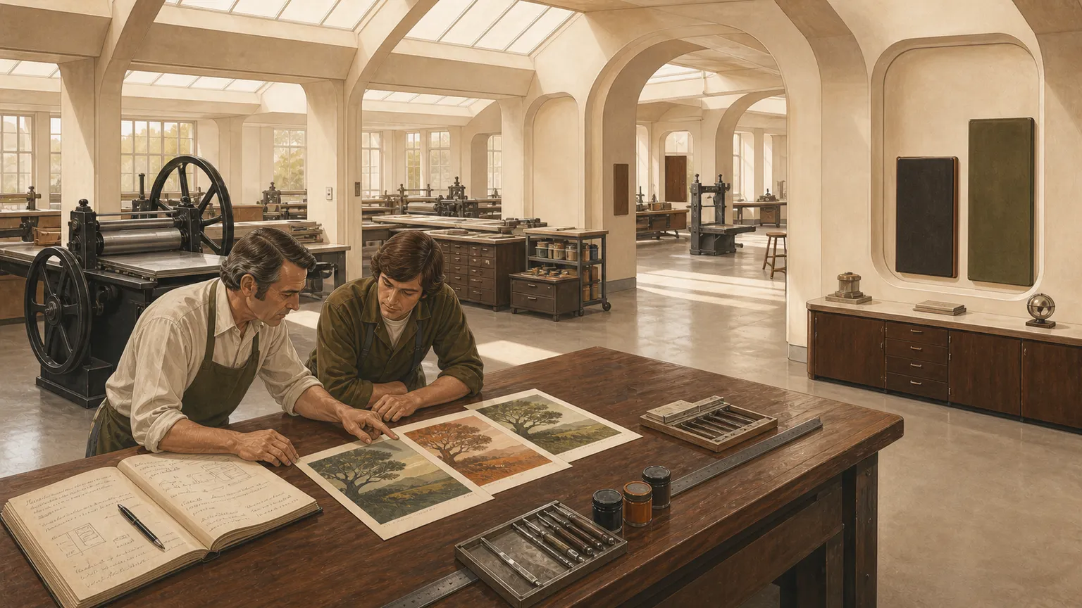 A designer checking specifications at a studio desk
